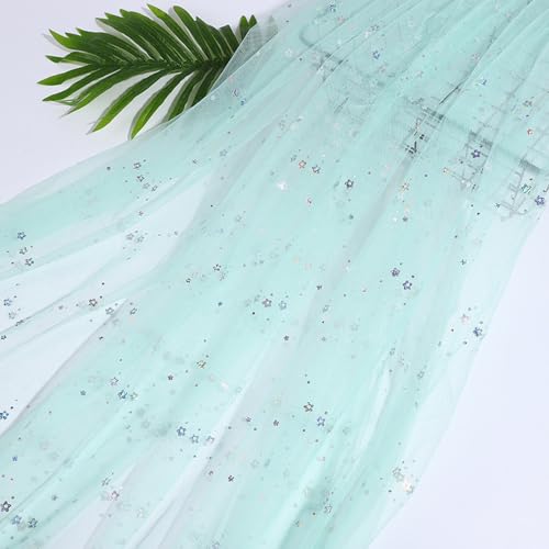 300cm x 150 cm Glitzer Tüllstoff Glitzernder Stoff,Pflaumenblüten-Tüllstoff mit Pailletten,Deko Stoffe Tulle Fabric,für DIY Nähen Handwerk Geschenkverpackung Hochzeit Party Deko,Grün von Wambere