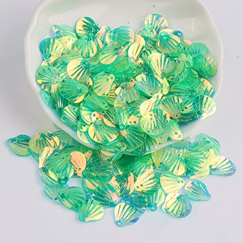 360 Stück Shell Pailletten,Shell Form Pailletten basteln Lose Pailletten Cup Schillernde Spangles Handgemachte DIY Kreative Farbe Perlen Pailletten für Handwerk Hochzeitsdekoration 13mm,GrüN B von Wambere