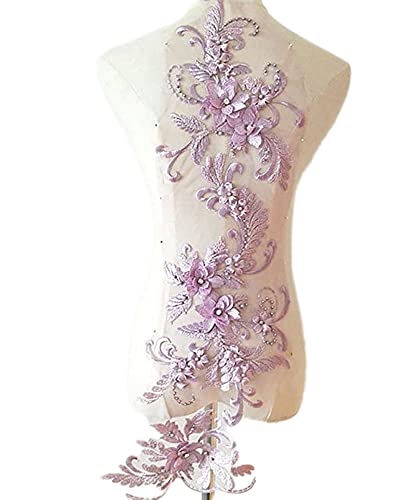 3D Spitze Flicken Applique Patch Stickerei Perlen Patches Blumenmotiv Spitzenbesatz für DIY Handwerk Nähen Ausschnitt Hochzeit Braut Kleidung Brautkleid Dekoration,Lila von Wambere