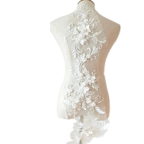 3D Spitze Flicken Applique Patch Stickerei Perlen Patches Blumenmotiv Spitzenbesatz für DIY Handwerk Nähen Ausschnitt Hochzeit Braut Kleidung Brautkleid Dekoration,Weiss von Wambere