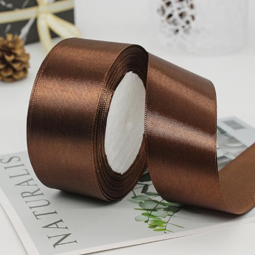 4cm x 22M Band Satinband Geschenkband Schleifenband Ribbon Satinbänder Stoffband Dekoband für DIY Basteln Geschenkverpackung Hochzeit Party Geburtstag Weihnachten Dekoration,Braun von Wambere