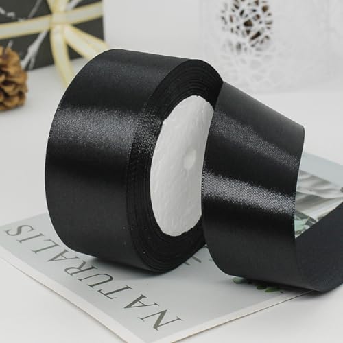 4cm x 22M Band Satinband Geschenkband Schleifenband Ribbon Satinbänder Stoffband Dekoband für DIY Basteln Geschenkverpackung Hochzeit Party Geburtstag Weihnachten Dekoration,Schwarz von Wambere