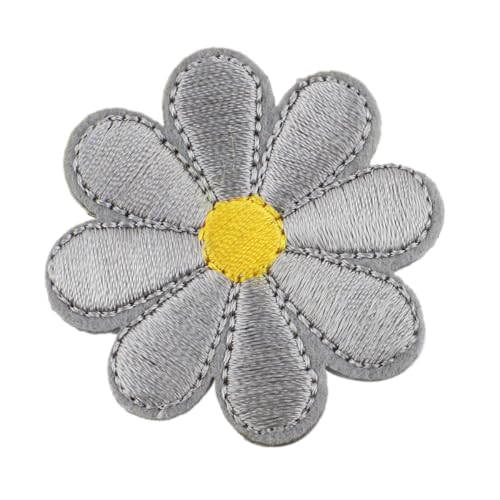 5 Stück Blumen Bestickte Patches Aufnäheraufkleber Gestickter Aufnäher zum Aufbügeln Aufbügelflicken Bügelflicken Bügelbild für DIY Basteln Jacken Jeans T-Shirt Kleidungsdekoration,Grau von Wambere