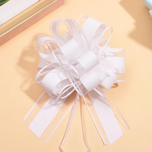 5 Stück Große Geschenkschleife,Ziehschleifen Dekoschleife Geschenk Schleife Geschenkband Zierschleife Geschenkbänder Pull Bögen,für DIY Basteln Geschenkverpackung Hochzeit Geburtstag,Weiß von Wambere