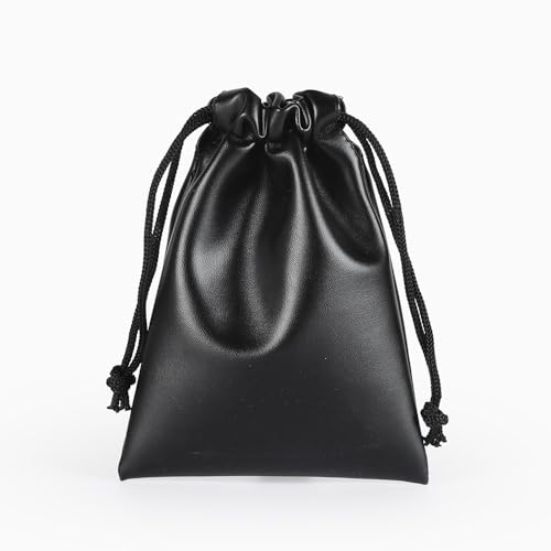 5 Stück PU Kordelzugtaschen Schwarz Wasserdicht Drawstring Aufbewahrungstasche Kordelzug Geschenk Tasche Schmuck Beutel für Schlüssel Mobiltelefonen Kopfhörer Schlüssel Münzen Schmuck,15x20cm von Wambere