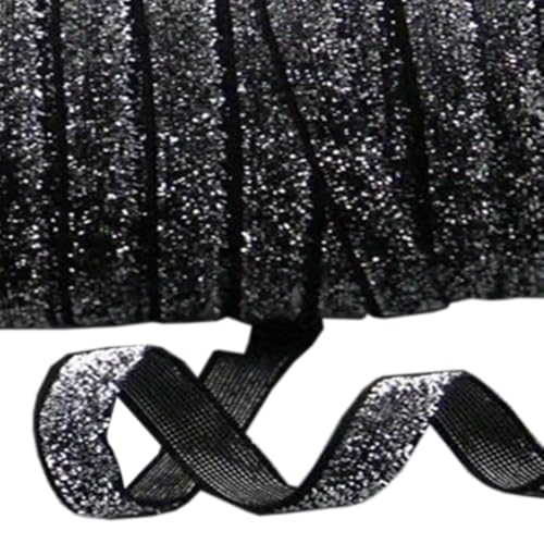 5 Yards Samtband 1cm Breit Glitzer Geschenkband Satinbänder Glitzerband Schleifenband Bogenband Geschenkbänder Dekoband Zierband für DIY Handwerk Weihnachten Geschenkverpackung,Silber Schwarz von Wambere