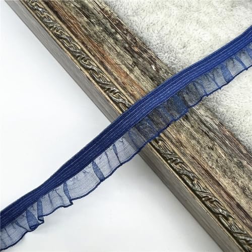 5 Yards Spitzenband Breite 1,5 cm Rüschenband Elastisches Spitzenband Gerüschtes Gummiband Spitzenborte Spitzenbordüre Zierband Dekoband Für Nähen DIY Handwerk Kleidungsdekoration,Marineblau von Wambere