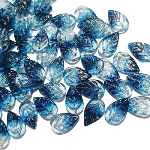 50 Stück 11 x 18 mm Glasperlen,Blattform Perlen zum Auffädeln,Bunte Lose Perlen mit Loch,Kopfbedeckungszubehör,Mini Perlen,für DIY Armbänder Haarnadel Ketten Ohrringe Schmuck Machen,Dunkelblau von Wambere