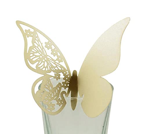 50 Stück Schmetterling Trichterwinde Tischkarten Namenskarten Glasanhänger Wandsticker für Tischdeko Hochzeit Party Haus Deco,Schmetterling Tischkarten Laser Platzkarten Namenskarten,Beige von Wambere