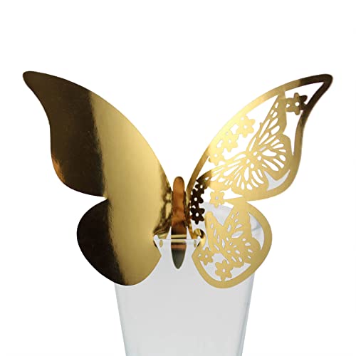 50 Stück Schmetterling Trichterwinde Tischkarten Namenskarten Glasanhänger Wandsticker für Tischdeko Hochzeit Party Haus Deco,Schmetterling Tischkarten Laser Platzkarten Namenskarten,Gold A von Wambere