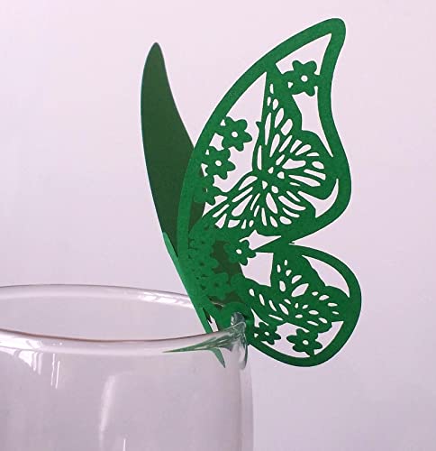 50 Stück Schmetterling Trichterwinde Tischkarten Namenskarten Glasanhänger Wandsticker für Tischdeko Hochzeit Party Haus Deco,Schmetterling Tischkarten Laser Platzkarten Namenskarten,Grün von Wambere