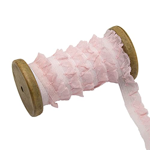 5Yard Vintage Elastizität Spitzenband,Plissierte Spitze,Geraffte Rüschen Chiffonband,Dekoband Zierband Spitzenstoff Spitzenborte für Nähen Handwerk Hochzeit Party Deko 2cm,Rosa von Wambere