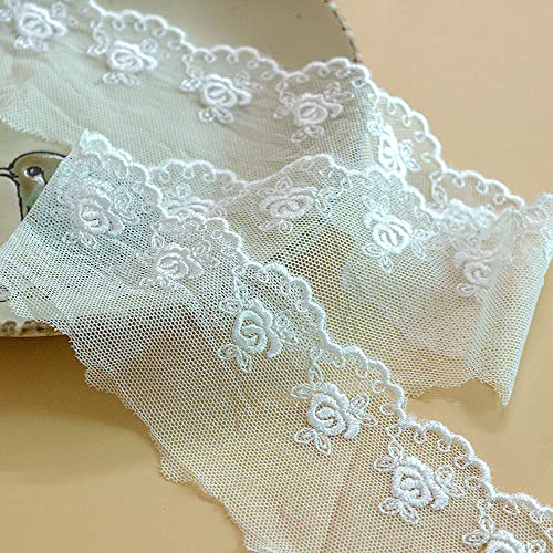 5cm Breite 10 Yard Bunt Vintage Rosen Stickerei Spitze Tüllstoff,Spitzenband Spitzenborte Dekoband Spitzenbordüre Spitze Geschenkband Zierband für Hochzeit DIY Basteln Kleidung Nähen,Weiss von Wambere