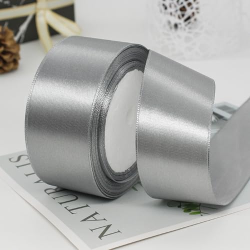 5cm x 22M Band Satinband Geschenkband Schleifenband Ribbon Satinbänder Stoffband Dekoband für DIY Basteln Geschenkverpackung Hochzeit Party Geburtstag Weihnachten Dekoration,Grau von Wambere