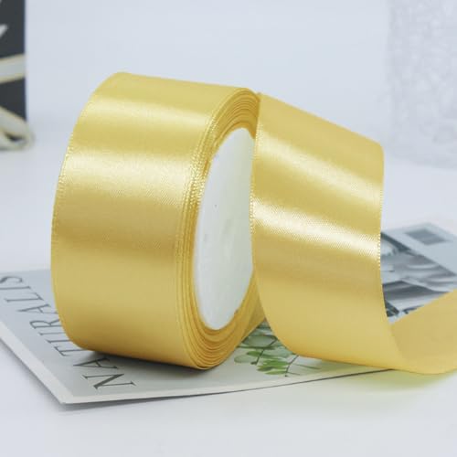 5cm x 22M Band Satinband Schleifenband Geschenkband Ribbon Satinbänder Stoffband Dekoband für DIY Basteln Geschenkverpackung Hochzeit Party Geburtstag Weihnachten Dekoration,Hell Gold von Wambere