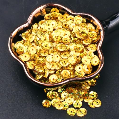 6000 Stück Durchmesser 6mm Pailletten,Pailletten zum Basteln,Lose Pailletten Sequin mit Loch,für DIY Nähen Basteln Kunsthandwerk Schmuckherstellung Kleidungsdekoration Nagelkunst,Gold A von Wambere