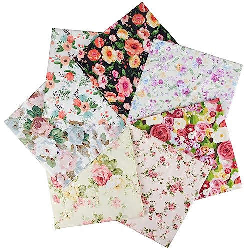 7 Stück 25 x 25 cm Baumwollstoff Patchworkstoff Stoffe,Patchwork Stoffe Paket,Stoff für Patchwork Quilten,Patchwork Stoffe Meterware Baumwollstoff Baumwolltuch Für DIY Nähmuster Handwerk,Blume A von Wambere