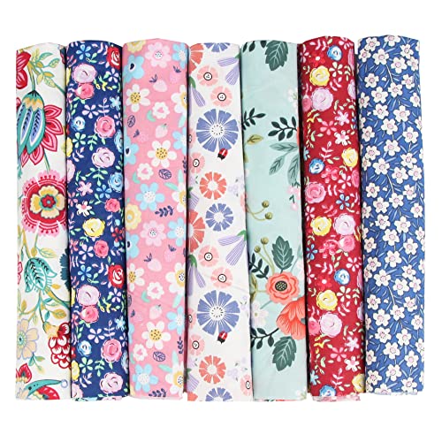 7 Stück 50 x 50 cm Baumwollstoff Patchworkstoff Stoffe,Patchwork Stoffe Paket,Stoff für Patchwork Quilten,Patchwork Stoffe Meterware Baumwollstoff Baumwolltuch Für DIY Nähmuster Handwerk,Blume B von Wambere