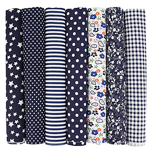 7 Stück 50 x 50 cm Baumwollstoff Patchworkstoff Stoffe,Patchwork Stoffe Paket,Stoff für Patchwork Quilten,Patchwork Stoffe Meterware Baumwollstoff Baumwolltuch Für DIY Nähmuster Handwerk,Navy blau von Wambere