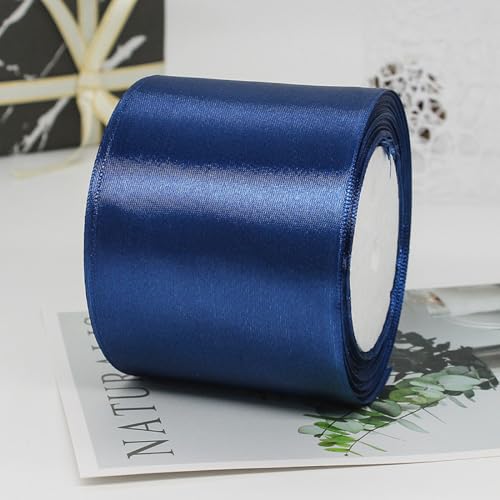 7.5cm x 22M Band Satinband Geschenkband Schleifenband Ribbon Satinbänder Stoffband Dekoband für DIY Basteln Geschenkverpackung Hochzeit Party Geburtstag Weihnachten Dekoration,Dunkelblau von Wambere