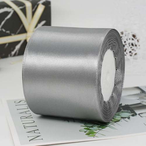 7.5cm x 22M Band Satinband Geschenkband Schleifenband Ribbon Satinbänder Stoffband Dekoband für DIY Basteln Geschenkverpackung Hochzeit Party Geburtstag Weihnachten Dekoration,Grau von Wambere