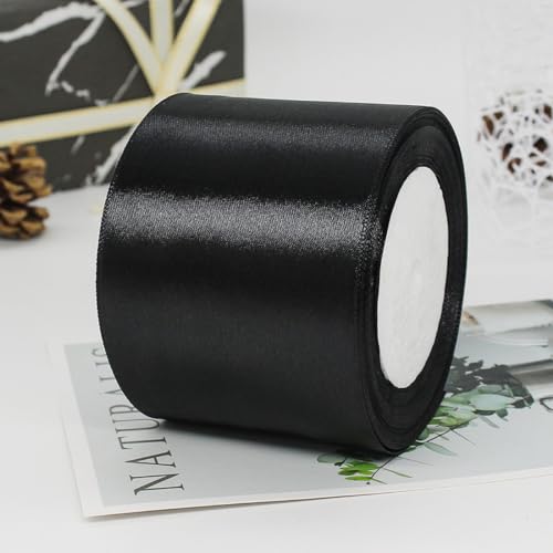 7.5cm x 22M Band Satinband Geschenkband Schleifenband Ribbon Satinbänder Stoffband Dekoband für DIY Basteln Geschenkverpackung Hochzeit Party Geburtstag Weihnachten Dekoration,Schwarz von Wambere