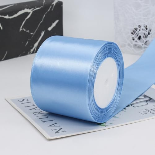 7.5cm x 22M Band Satinband Schleifenband Geschenkband Ribbon Satinbänder Stoffband Dekoband für DIY Basteln Geschenkverpackung Hochzeit Party Geburtstag Weihnachten Dekoration,Blau von Wambere