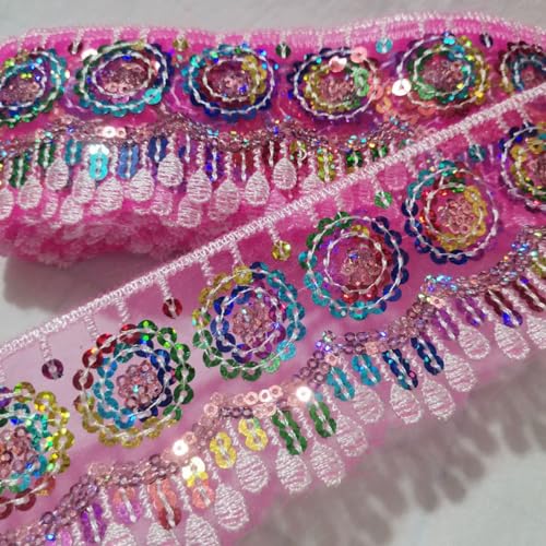 9 M Paillettenbesatz Spitzenband,Elastisches Stoff Spitzenbesatz,Spitzenstoff Spitzenbänder Spitzenborte Dekoband für DIY Basteln Scrapbooking Hochzeit Party Deko,Rosa von Wambere