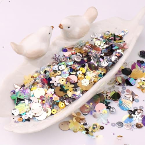 Ca. 480 Stück Gemischte Pailletten Ca. 20g Pailletten zum Basteln Lose Pailletten Sequin mit Loch Handnähen Pailletten für DIY Handwerk Schmuckherstellung Kleidungsdekoration,Bunt B von Wambere