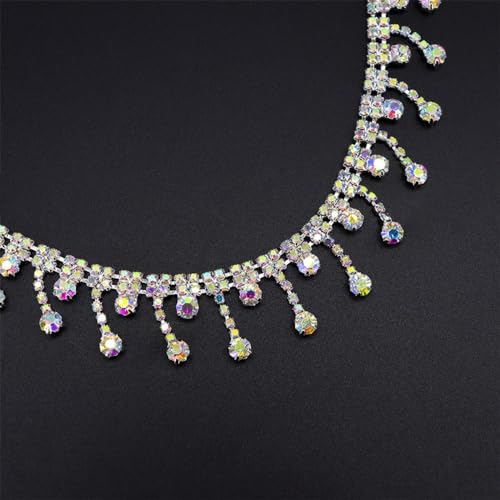 Ca. 85-90cm Strasskette Strass Kette Trim Strass Quaste Kette Glitzer Quastenkette Fransen Rhinestone Chain Zierkette Dekorative Kette Bastel Für DIY Handwerk Hochzeit Kleidungsdekoration,Silber AB von Wambere