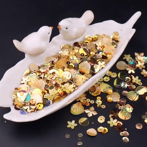 Ca. 960 Stück Gemischte Pailletten Ca. 40g Pailletten zum Basteln Lose Pailletten Sequin mit Loch Handnähen Pailletten für DIY Handwerk Schmuckherstellung Kleidungsdekoration,Gold von Wambere