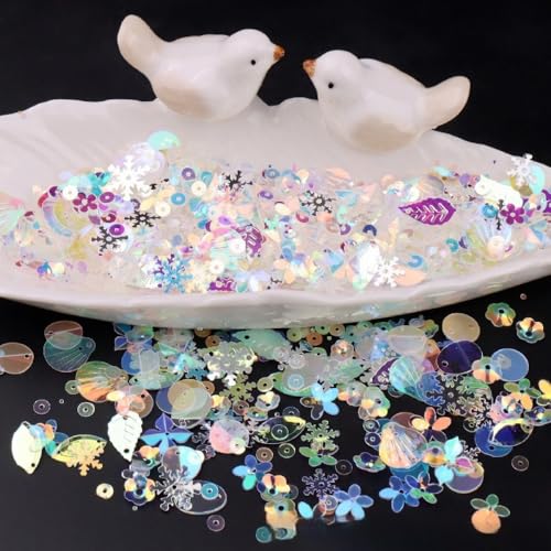 Ca. 960 Stück Gemischte Pailletten Ca. 40g Pailletten zum Basteln Lose Pailletten Sequin mit Loch Handnähen Pailletten für DIY Handwerk Schmuckherstellung Kleidungsdekoration,Transparent von Wambere