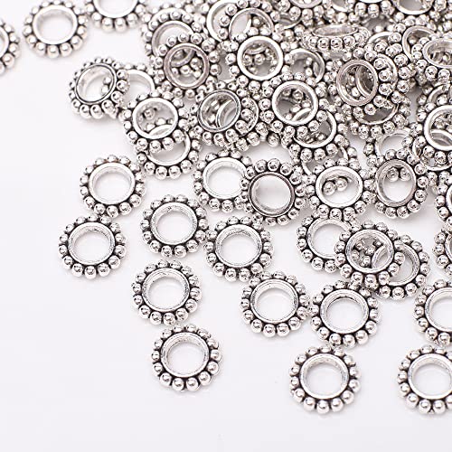 Ca.100 Stück Zwischenperlen,Antik Silber European Beads Metallperlen Perlenkappen Perlen für Armbänder zum Basteln Bastelperlen Set mit Loch zum Auffädeln Schmuckzubehör,Silber AD von Wambere