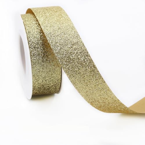 Glitzerband Schleifenband Geschenkband Bogenband Dekoband Bastelband für DIY Handwerk Haarschmuck Geschenkverpackung Blumenverpackung Hochzeit Party Weihnachten Deko,Gold,19mmx10Yards von Wambere