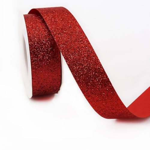 Glitzerband Schleifenband Geschenkband Bogenband Dekoband Bastelband für DIY Handwerk Haarschmuck Geschenkverpackung Blumenverpackung Hochzeit Party Weihnachten Deko,Rot,10mmx10Yards von Wambere