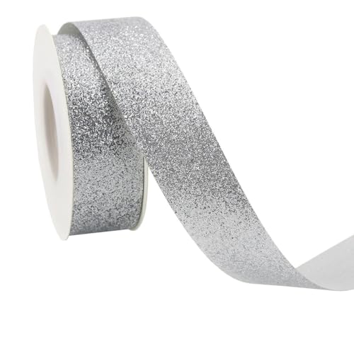 Glitzerband Schleifenband Geschenkband Bogenband Dekoband Bastelband für DIY Handwerk Haarschmuck Geschenkverpackung Blumenverpackung Hochzeit Party Weihnachten Deko,Silber,10mmx10Yards von Wambere