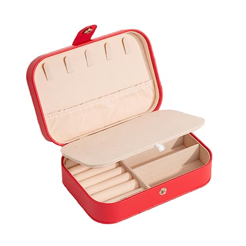 Wambere Schmuckkasten,Schmuckkästchen Klein Reise für Damen Mädchen, Schmuckschatulle Schmuck-Organizer Schmuckbox Jewelry Box Schmuckaufbewahrung für Ringe, Ohrringe, Halskette,Doppelschicht Rot von Wambere