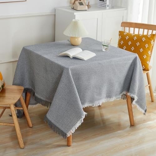 Tischdecken aus Baumwolle und Leinen Quasten Tischdecke Tischtuch Abwaschbar Rutschfest Staubdicht Couchtisch Table Cloth Speisetisch für Küche Hochzeit Party Tischdekoration,Grau weiß,90x150cm von Wambere