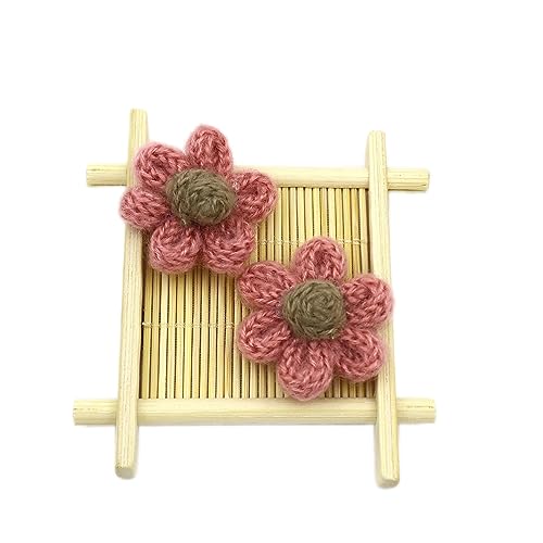 Wambere 10 Stück Blumen Patches Gestrickte Blümchen Gestickte Applikationen zum Aufnähen für DIY-Handyhüllen-Zubehör zum Aufhängen als Ornament,Kleidung T-Shirt Rucksack Hoodies Schuhe,Altrosa von Wambere