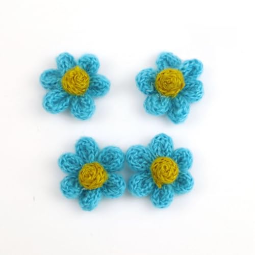 Wambere 10 Stück Blumen Patches Gestrickte Blümchen Gestickte Applikationen zum Aufnähen für DIY-Handyhüllen-Zubehör zum Aufhängen als Ornament,Kleidung T-Shirt Rucksack Hoodies Schuhe,Blau von Wambere