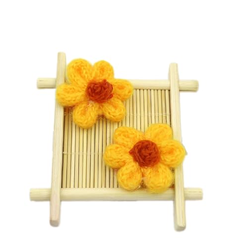 Wambere 10 Stück Blumen Patches Gestrickte Blümchen Gestickte Applikationen zum Aufnähen für DIY-Handyhüllen-Zubehör zum Aufhängen als Ornament,Kleidung T-Shirt Rucksack Hoodies Schuhe,Gelb von Wambere