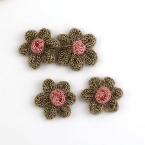 Wambere 10 Stück Blumen Patches Gestrickte Blümchen Gestickte Applikationen zum Aufnähen für DIY-Handyhüllen-Zubehör zum Aufhängen als Ornament,Kleidung T-Shirt Rucksack Hoodies Schuhe,Khaki B von Wambere