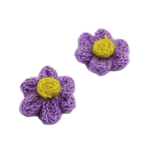 Wambere 10 Stück Blumen Patches Gestrickte Blümchen Gestickte Applikationen zum Aufnähen für DIY-Handyhüllen-Zubehör zum Aufhängen als Ornament,Kleidung T-Shirt Rucksack Hoodies Schuhe,Lila von Wambere