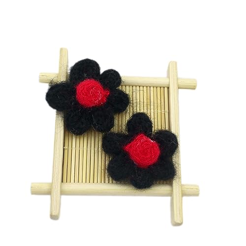 Wambere 10 Stück Blumen Patches Gestrickte Blümchen Gestickte Applikationen zum Aufnähen für DIY-Handyhüllen-Zubehör zum Aufhängen als Ornament,Kleidung T-Shirt Rucksack Hoodies Schuhe,Schwarz von Wambere