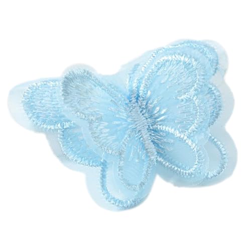 Wambere 10 Stück Breite 4.5 cm Doppellagiger Organza 3D Schmetterling Patches Gestickte Schmetterling Spitzenapplikation Applikationen zum Aufnähen für DIY Haarschmuck Hochzeit Kleiderdekoration,Blau von Wambere