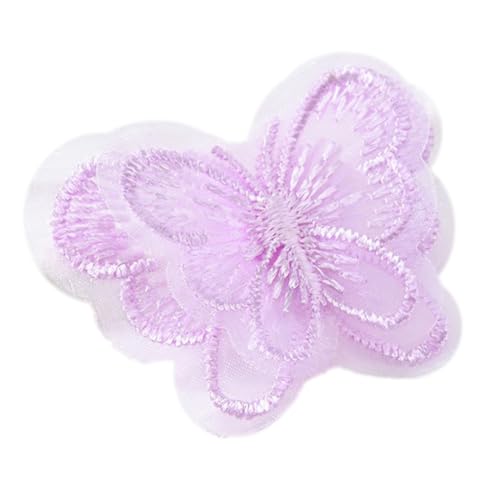 Wambere 10 Stück Breite 4.5 cm Doppellagiger Organza 3D Schmetterling Patches Gestickte Schmetterling Spitzenapplikation Applikationen zum Aufnähen für DIY Haarschmuck Hochzeit Kleiderdekoration,Lila von Wambere