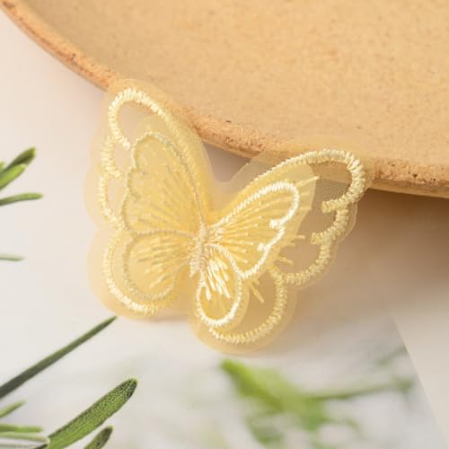 Wambere 10 Stücke Stickerei Nähen Aufbügeln Schmetterling Patch,Spitze Applikation Stickpatches Organza Lace Appliques Spitzenapplikationen Patches für Reparieren Dekorieren von Kleider,Gelb von Wambere