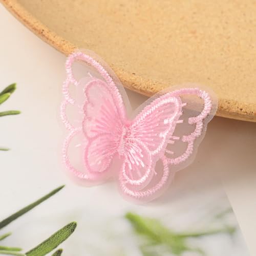 Wambere 10 Stücke Stickerei Nähen Aufbügeln Schmetterling Patch,Spitze Applikation Stickpatches Organza Lace Appliques Spitzenapplikationen Patches für Reparieren Dekorieren von Kleider,Hell-Pink von Wambere