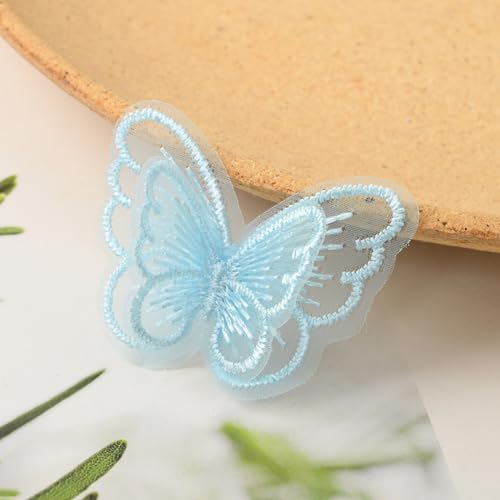 Wambere 10 Stücke Stickerei Nähen Aufbügeln Schmetterling Patch,Spitze Applikation Stickpatches Organza Lace Appliques Spitzenapplikationen Patches für Reparieren Dekorieren von Kleider,Hellblau von Wambere