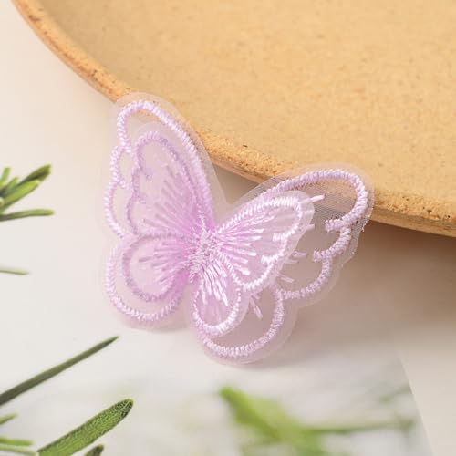 Wambere 10 Stücke Stickerei Nähen Aufbügeln Schmetterling Patch,Spitze Applikation Stickpatches Organza Lace Appliques Spitzenapplikationen Patches für Reparieren Dekorieren von Kleider,Helles Lila von Wambere